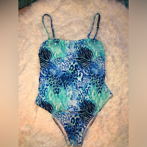 Blue and Green Animal Print Swimsuit - Picture 7 of 15